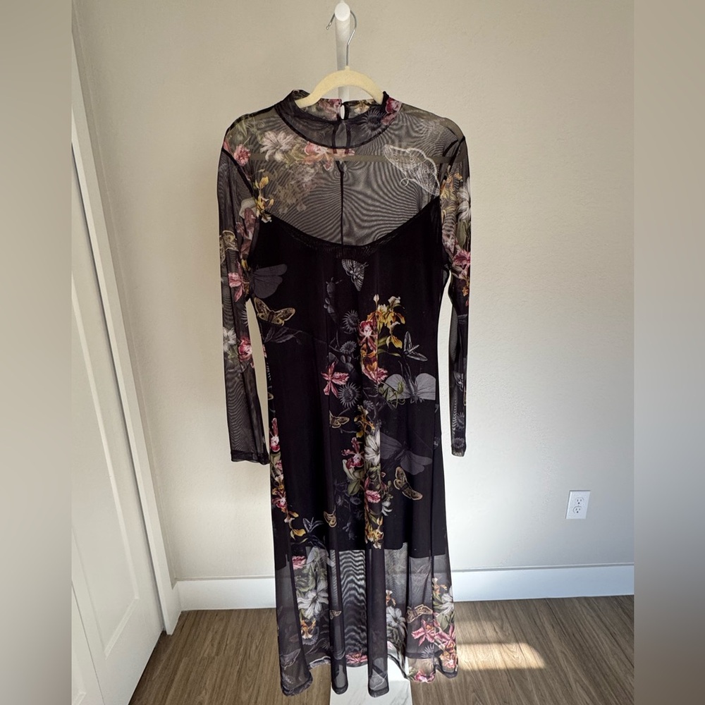 All Saints Black Floral Long Sleeve Dress size 10